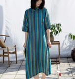 Stripe Short Sleeve Linen Dress Women Dress XSYCP9201229
