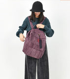 Striped Linen Casual Large Backpack Women Travel Bag Shoulder Bag