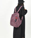 Striped Linen Casual Large Backpack Women Travel Bag Shoulder Bag