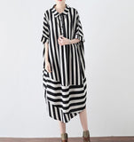 Striped Spring Cotton Loose Long Dresses Plus Size AMT96232
