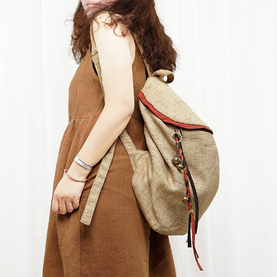 Cotton Linen Women Backpack Vintage Simple Style Bag