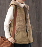 Fleece Vest Lace Trim Casual Coat Loose Hooded  Plus Size Coat Jacket