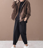 Corduory Women Spring Casual Coat Loose Hooded Parka Plus Size Short Coat Jacket