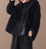 Corduory Women Spring Casual Coat Loose Hooded Parka Plus Size Short Coat Jacket