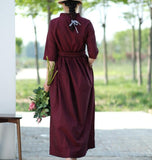 Waist Belt Cotton Half Sleeve Dress Long Women Dress SJP9201229