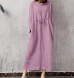 Print Spring  Linen Women Dresses 3/4 Sleeves O Neck Maxi Dresses CH9505