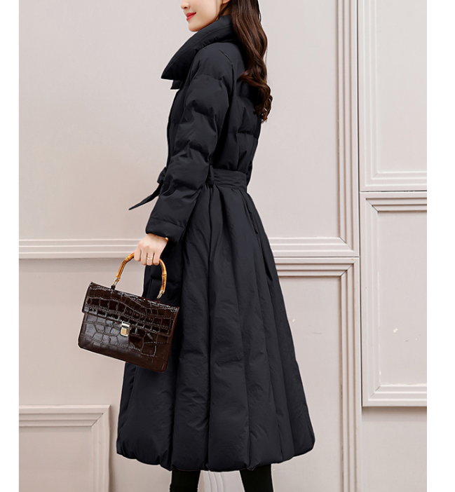 Long Winter Puffer Coat Thick Winter Waist Belt Women Down Coats 30214, L / Black Long Winter Puffer Coat Thick Winter Waist Belt Women Down Coats 30214, L / Black