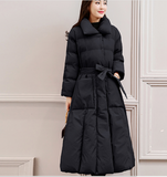 Long Winter Puffer Coat Thick Winter Waist Belt Women Down Coats 30214