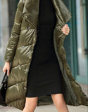 V Neck Long Women Down Coat Hooded Winter Loose 90% Duck Down Jackets
