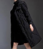 Long Puff Sleeve Women Down Coat Winter 90% Waist Belt Hooded Duck Down Jackets
