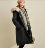 Black Long Fur Trim Women Winter Loose Plus size Side Pockets Down Jacket Women Down Coats Any Size