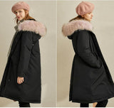 Black Long Fur Trim Women Winter Loose Plus size Side Pockets Down Jacket Women Down Coats Any Size