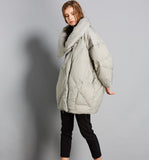 Large Collar Winter Loose Duck Down Jackets Hooded Warm Women Long Down Coat