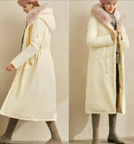 White Long Fur Trim Women Winter Loose Plus size Side Pockets Down Jacket Women Down Coats Any Size