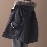 Short Women Casual Hooded Parka Faux Fur Collar Plus Size Coat Jacket