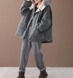 Short Women Casual Hooded Parka Faux Fur Collar Plus Size Coat Jacket