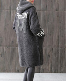 Fleece Gray Women Coat Handmade loose Hooded Women Wool Coat Jacket