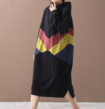 Hooded Patchwork Colors Women Cotton Loose Dresses Long Sleeve Women Dress YM9201229