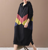 Hooded Patchwork Colors Women Cotton Loose Dresses Long Sleeve Women Dress YM9201229