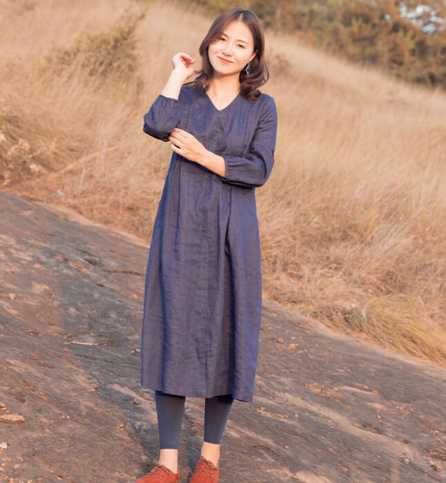 chinese dress ladies 100% Linen Hooded Pullover Maxi Dress Rebecca, Natural Linen / XL main image 0