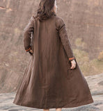 Linen Loose Long Sleeve Autumn Women Shift Linen Dresses S90921