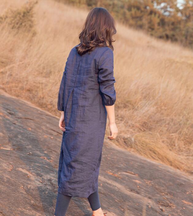 knee length dresses for ladies Purple Linen Short Sleeve Women Shift Linen Dresses 90922 – SimpleLinenLife
