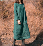 Waist Belt Linen Long Sleeve Autumn Women Shirt Linen Dresses S90921