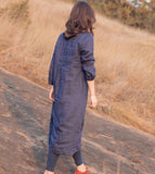 Purple Linen Short Sleeve Women Shift Linen Dresses 90922