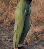 Green Linen Summer Autumn Women Casual Pants SMM97235