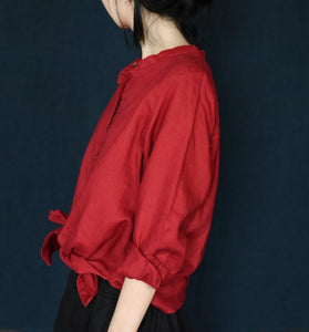 Red Casual Linen Spring Summer Skirts Women Tops SXM97299