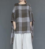 Checked Women Short Front Blouse Loose Blouse Women Tops YM961707