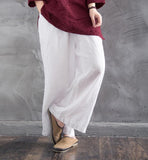 Elastic Waist Belt Linen Wide Leg Thin Women Casual Pants YM97235