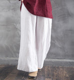 Elastic Waist Belt Linen Wide Leg Thin Women Casual Pants YM97235