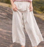 White Linen Wide Leg Women Casual Pants SJ97235