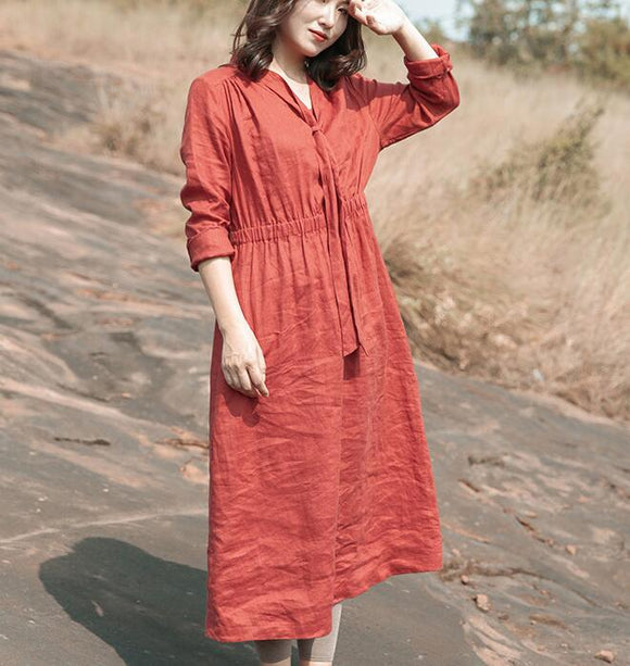 ladies linen dresses with sleeves Long Sleeve Linen Dress for daily effortless style