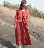 linen Loose Long Sleeve Women Linen Dresses  ZF98413