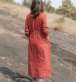 linen Loose Long Sleeve Women Linen Dresses  ZF98413