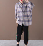 Checked Women Casual Blouse Linen Shirts Loose Blouse Plus Size Women Tops WG961707