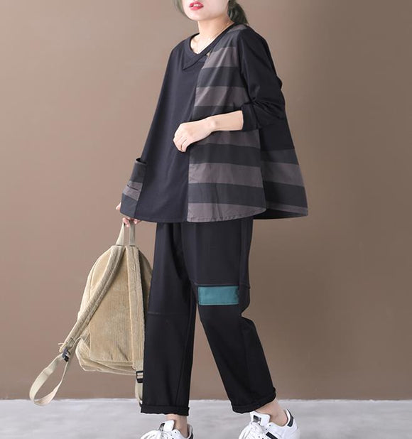 Striped Patchwork Women Casual Blouse Linen Shirts Loose Blouse Plus Size Women Tops WG961707