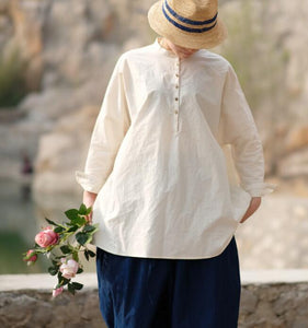 White Casual Linen Cotton Spring Summer Shirts Women Tops SXM97299