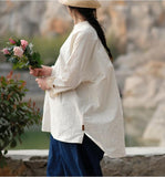 White Casual Linen Cotton Spring Summer Shirts Women Tops SXM97299