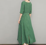 Green Silk Women Dresses Summer Dresses Women 3/4 Sleeves Dresses D9504