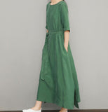 Green Silk Women Dresses Summer Dresses Women 3/4 Sleeves Dresses D9504