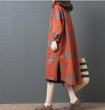 Dotted Spring Women Casual Coat Loose Hooded Parka Plus Size Slit Coat Jacket