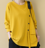 Round Neck Long Sleeves Sweater Loose Casual Cotton Spring Women Tops SXM97299