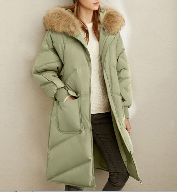 Fur Trim Women Winter Loose Plus size Side Pockets Down Jacket Women Down Coats Any Size