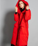 Winter Loose Duck Down Jackets Hooded Warm Women Long Down Coat 2002