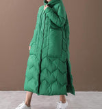 Long Hooded Women Puffer Coat Winter Slit Side Duck Down Jacket 56330