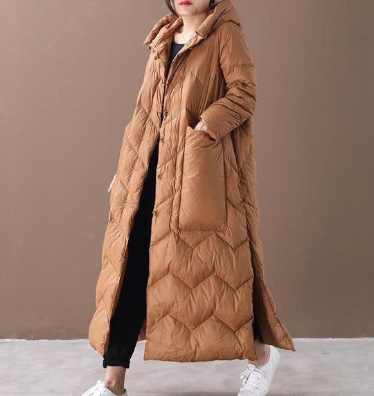 Down Jacket Long Padded Coat With Side Zips Long Hooded Women