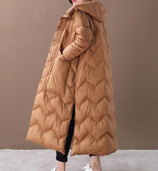 Long Hooded Women Puffer Coat, Winter Slit Side Duck Down Jacket